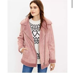 NWOT Loft Faux Suede Aviator Pink Coat